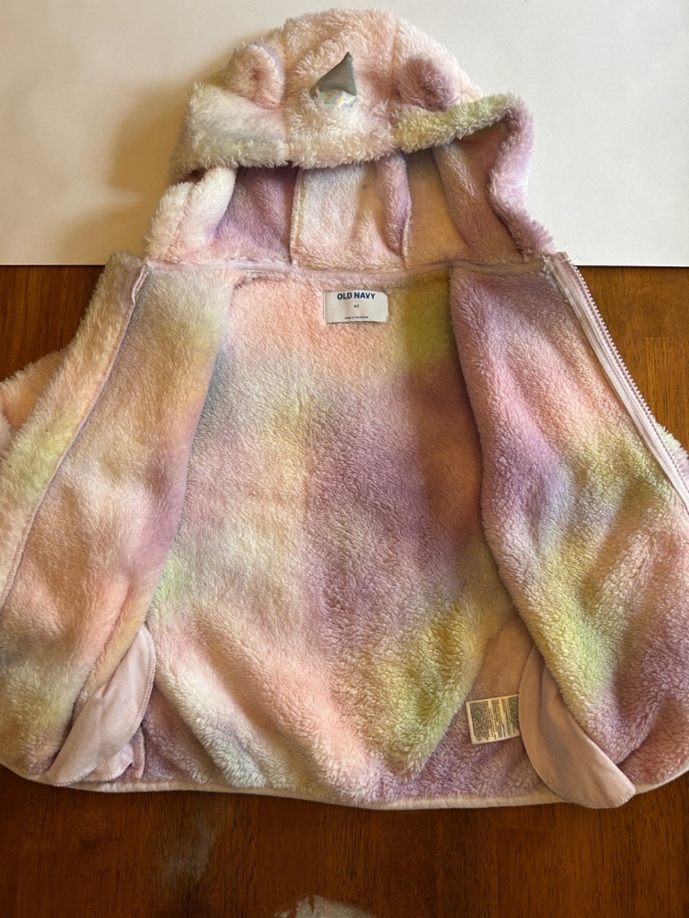Girls Fuzzy Unicorn Hoodie 5T Pastel Rainbow Sherpa Zip Up Jacket - Picture 4 of 6
